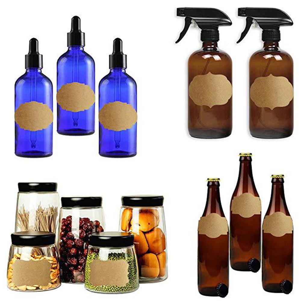 Kraft Label Stickers Writable Gift Labels, 300PCS Self-Adhesive Brown Labels for Essential Oil Bottle, Jars, Food Storage or Gif