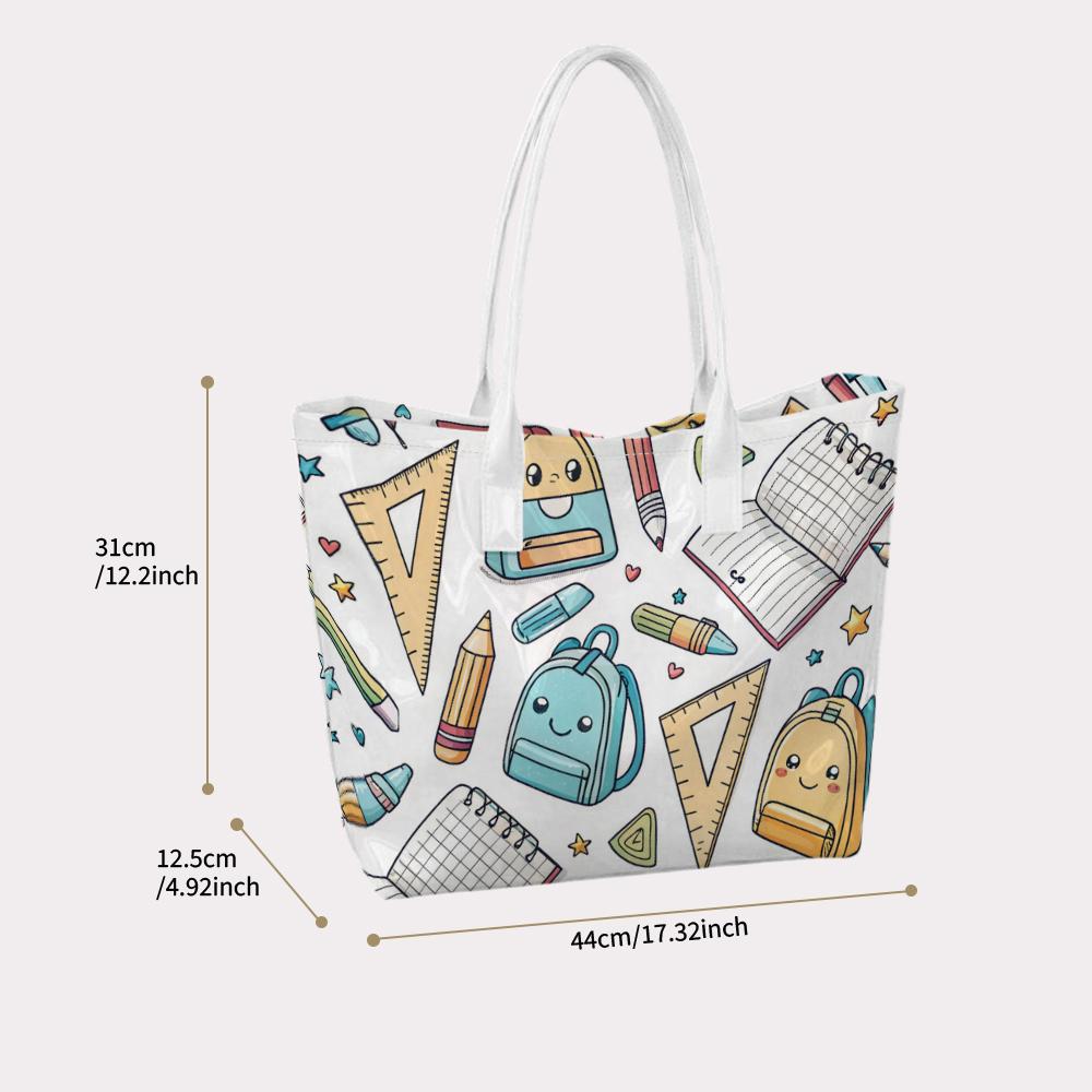 Cute School Pattern Tote Bag Casual Portable Daily Shoulder Bag for Students Shopping Travel Use