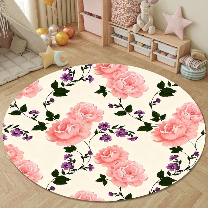 Playful Round Halloween Multicolor Floor Rug, Non-Slip Floor Mat for Family Room