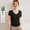 Bailuyu Women's Solid V-Neck Short Sleeve T-Shirt with Wool-Tencel Blend