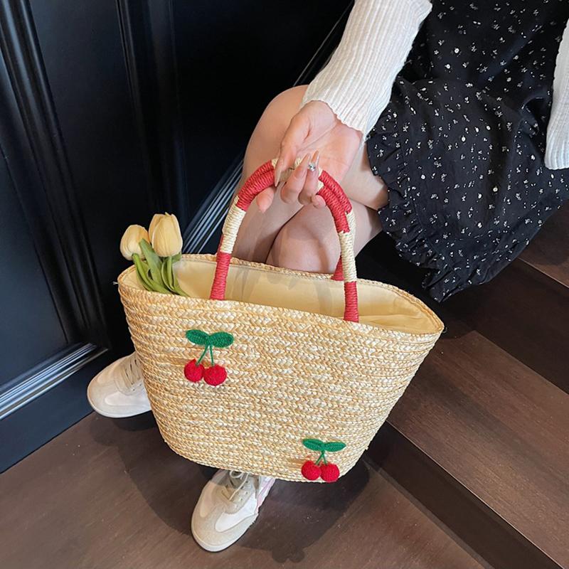 New Woven Women's Bag Handmade Grass Woven Handbag Fashion Embroidery Versatile Shoulder Bag Beach Bag KTB
