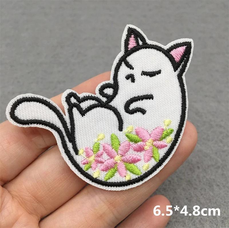 Team Cat Embroidery Patches Appliques For Clothing Diy Sewing Iron On Patches Punk Cartoon Stripes Decoration Accessories