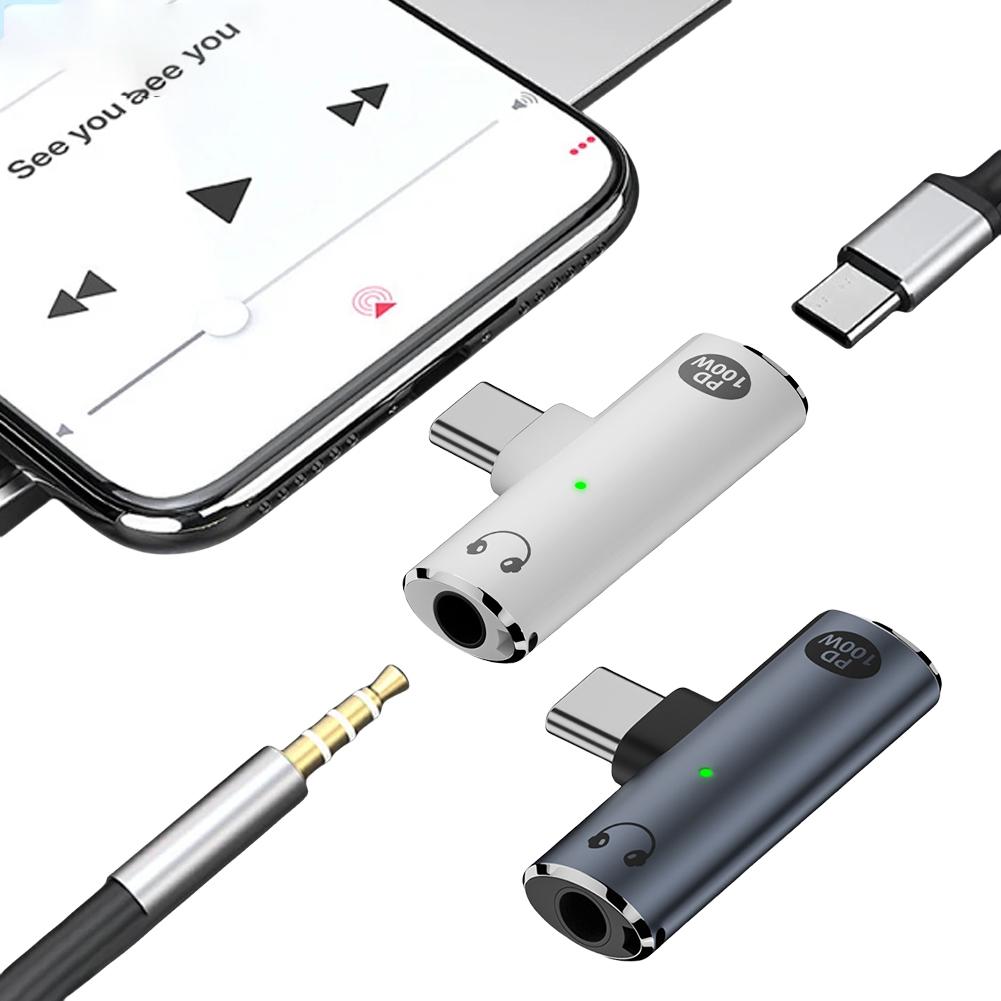 2-in-1 USB Type C To 3.5mm Headphone and Charger Adapter PD 100W Audio Aux Adapter USB C Splitter for Xiaomi Huawei iPhone 15 16