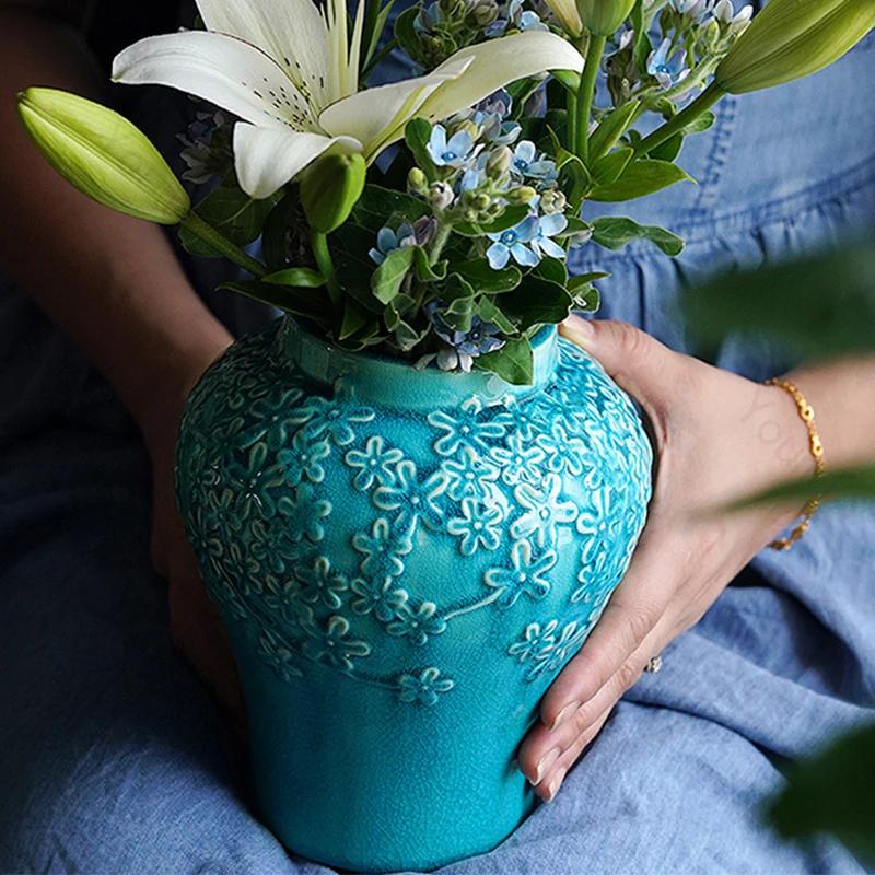 Vintage Chinese Style Ceramic Vases Light Luxury Exquisite Flowers Arrangement Vase Household Living Room Desktop Decoration