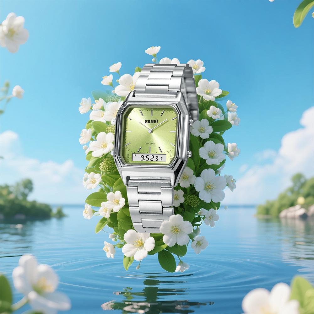 SHIKE MEI Wasserdichte Digitale Quarz-Herrenuhr mit Leuchtendem Stahlarmband und Kleinem Quadratischem Zifferblatt