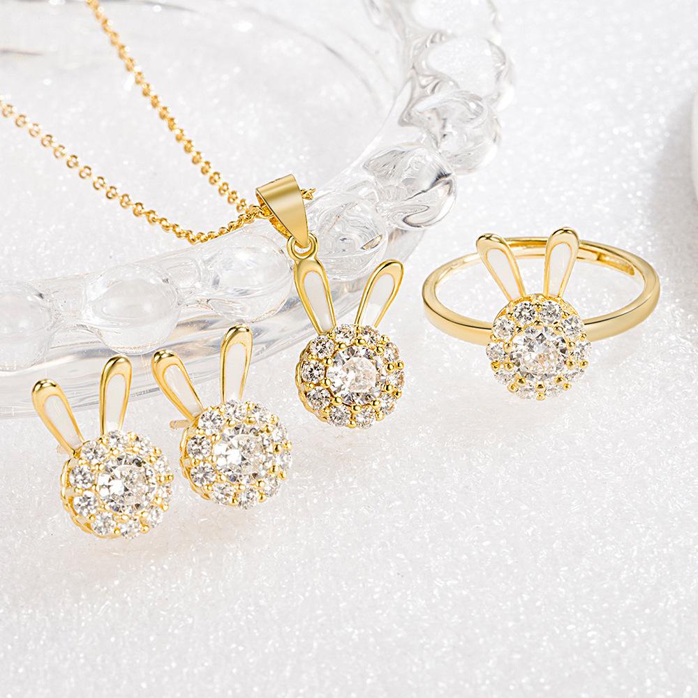 925 Sterling Copper Zircon Sets For Women Heart Zircon Ring Earrings Necklace Wedding Bridal Elegant Christmas
