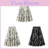 Elegant Lily Ink Wash Art Midi Skirt With Stretch Waist For Office Women