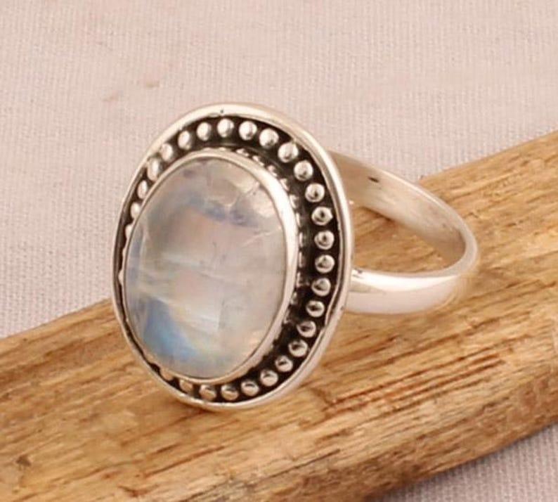 Solid 925 Sterling Silver Moonstone Gemstone Ring Bohemian Ring Gift For Her Wedding Engagement Gift