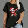 Women's Christmas T-shirt, cartoon Santa Claus print, short-sleeve, round-neck, casual party loose top