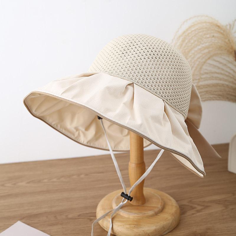 Pălărie de soare pentru femei, pălărie bucket de vară cu fundă, protecție solară, modă, bor mare, acoperire pentru față, pălărie de soare cu calotă deschisă