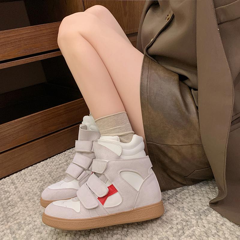 Spring Women Leather Wedge Platform Boots Hidden Heel Platform Shoes High Top Sneaker Casual Shoes for Woman Ankle Boot