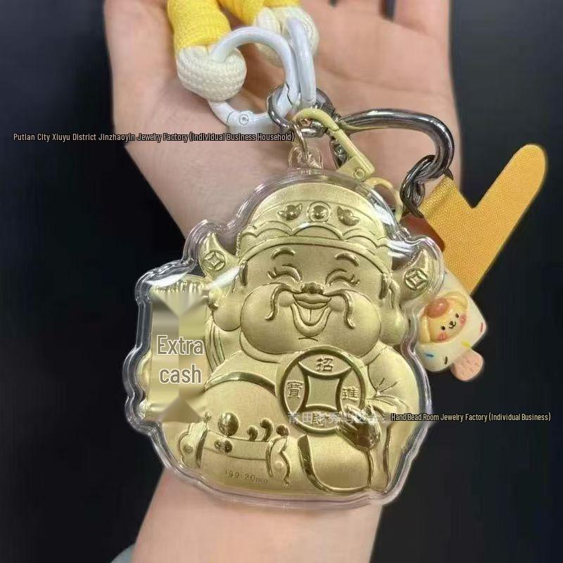 Lucky Cat Keychain with 999 Gold God of Wealth Charm and Phone Chain