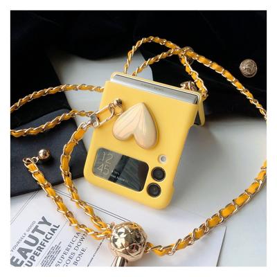 Cute Electroplate Love Heart Hard Pc Phone Cover For Samsung Galaxy Z Flip 4 3 Case Adjustable Crossbody Lanyard
