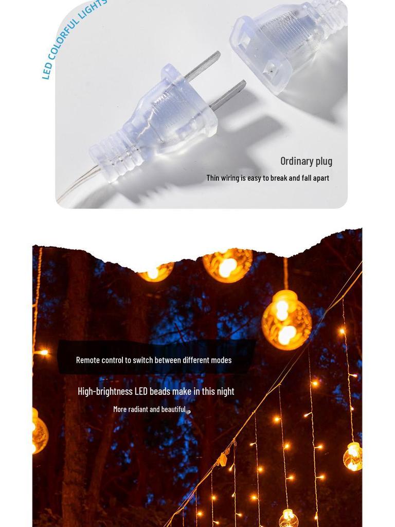 Outdoor Solar Starry Ice Ball Curtain Lights for B&B, Gazebos, Courtyards, and Balconies