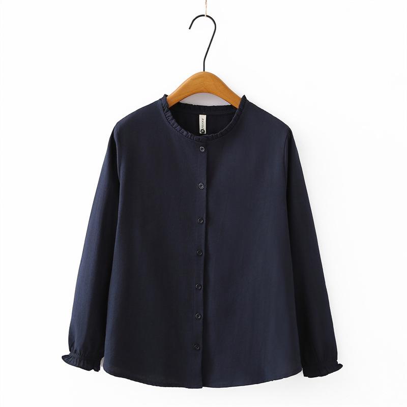 2026 Spring Plus Size Elegant Long Sleeve Shirt with Ruffle Collar