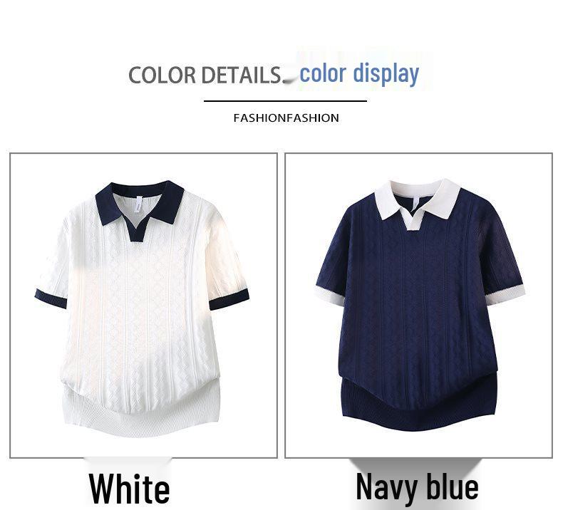 2026 Men's V-Neck Italian Color Block Short Sleeve Polo – Breathable, Trendy, Elastic Jacquard Texture for Summer