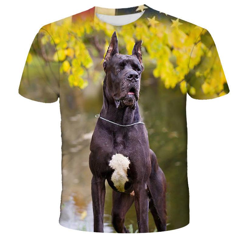 Summer Round Neck Animal Dog Pattern 3D Print Top Fashionable Casual Short Sleeved Men's T-shirts