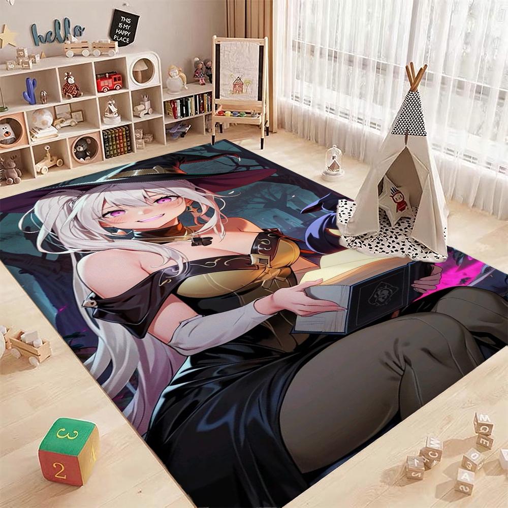 Twin Catgirls Black Lingerie Printed Rug Thick Nonslip Carpet For Gaming Room Study Living Room Home Party Decor Christmas Gift