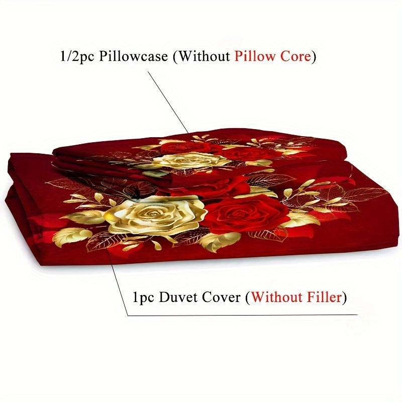 Romantic Rose Duvet Cover Set 2/3Pcs Soft Breathable Bedding For Bedroom Dorm Room Decor Christmas Gift