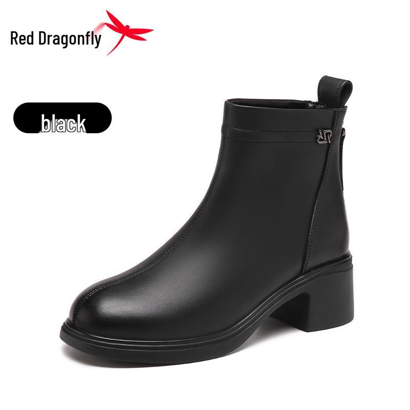 Red Dragonfly Women s High-Heeled Ankle Boots - British Style, Plus Velvet, Warm, Thick-Soled, Slimming Winter Boots 2025 Size 36
