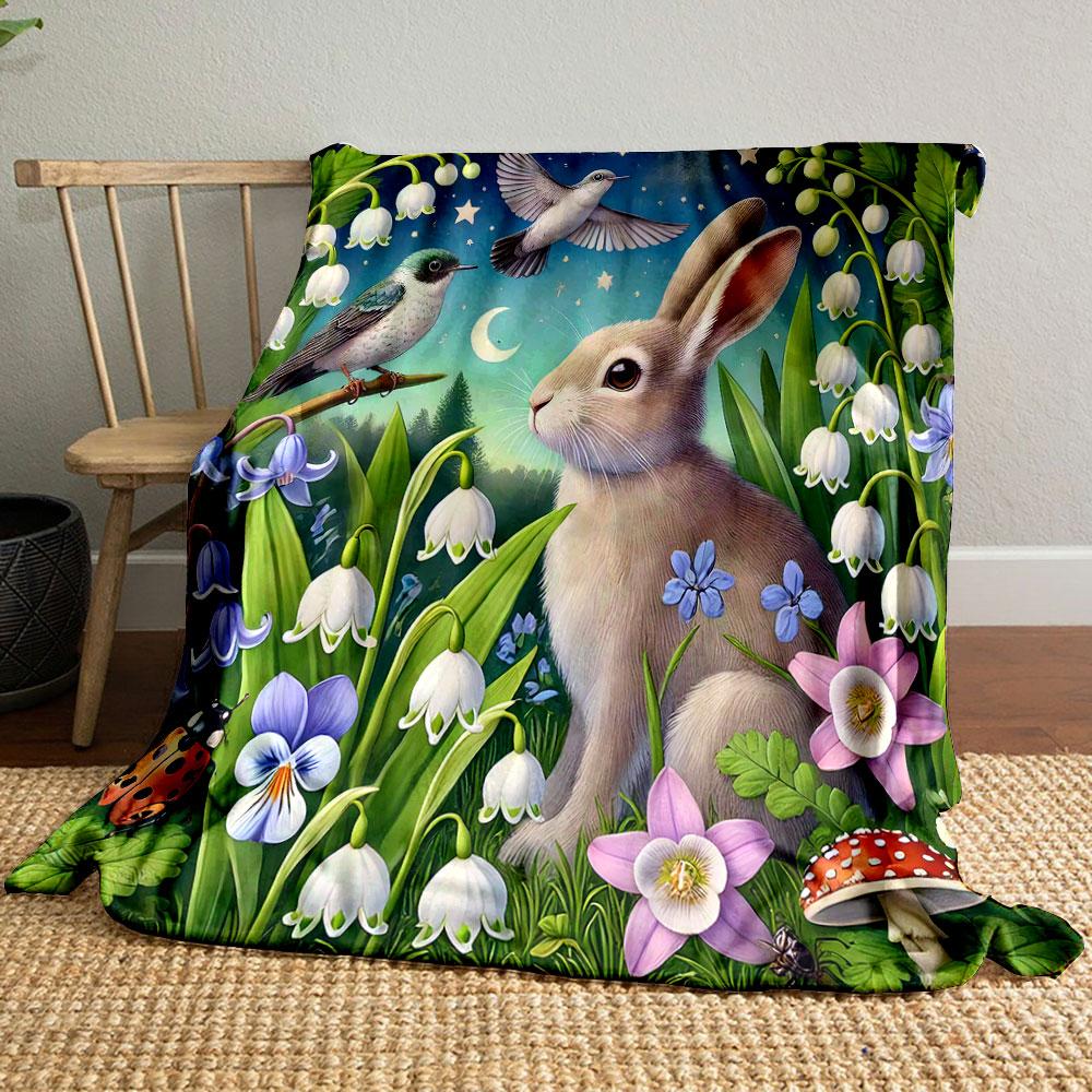 Enchanting Forest Bunny Scene Print Blanket Soft and Cozy Perfect for the Living Room Bed Sofa or a Nap,gift