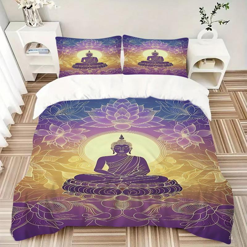 3pcs Buddha Lotus Bedding Set, Includes Without Pillow Inserts, Soft Comfortable Bedding Set,All-Season Use a0924009