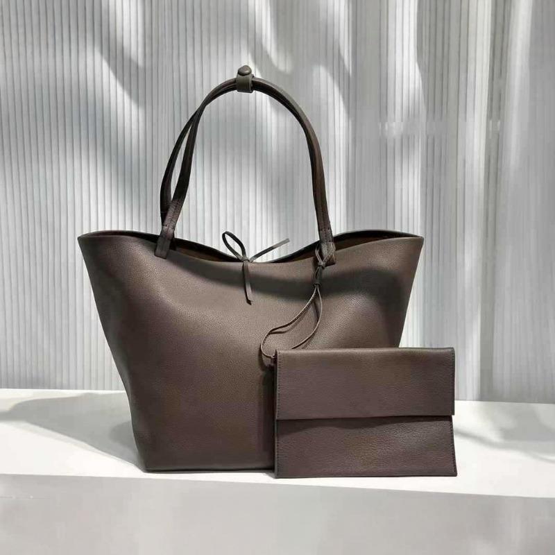 

Leather mother bag women s new large-capacity shoulder bag niche fashion light luxury handbag soft leather tote bag Mouth 50 * Bottom 25 * 29 * 25 (cm) темно-коричневого кольору