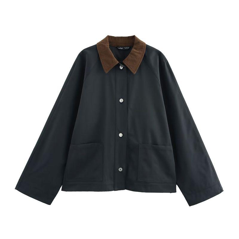 Kaslead New Arrival Women's Clothing Fashion Style Fashion Corduroy Neckline Waxing Leather Coat 4341981