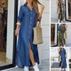Women Spring Summer Dress Split Irregular Hem Long Sleeves Leopard Print Single-breasted Dress-up Turn-down Collar Camouflage Print Plus Size Maxi