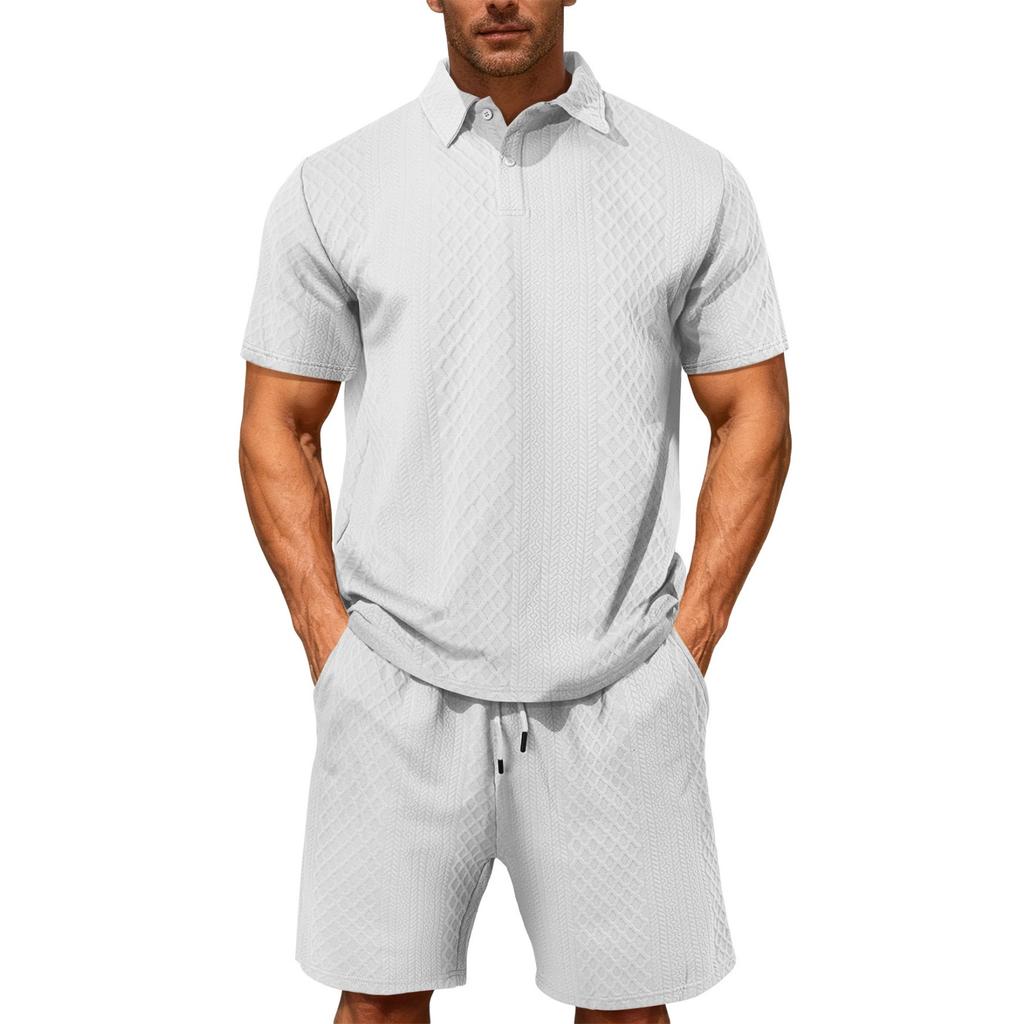 Men's New Casual Sports Thin Lapel Shirt Short Sleeve Set