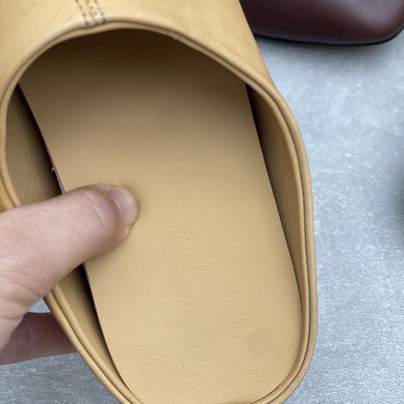 Mode GKTINOO 2025 Zomer Nieuwe Vierkante Neus Hoge Hakken Casual Handgemaakt Echt Leer Ademend Dames Sleehakken Slippers