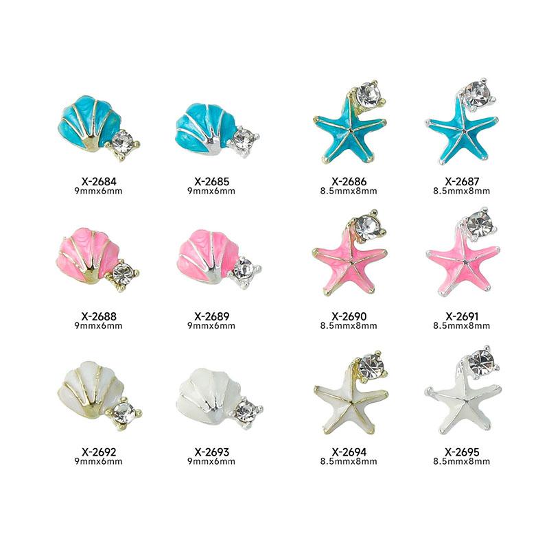 10Pcs Ocean Starfish Shell Nail Charms Nail Rhinestones 3D Diamond Alloy Nail Art Decoration DIY Manicure Nail Part Salon Summer