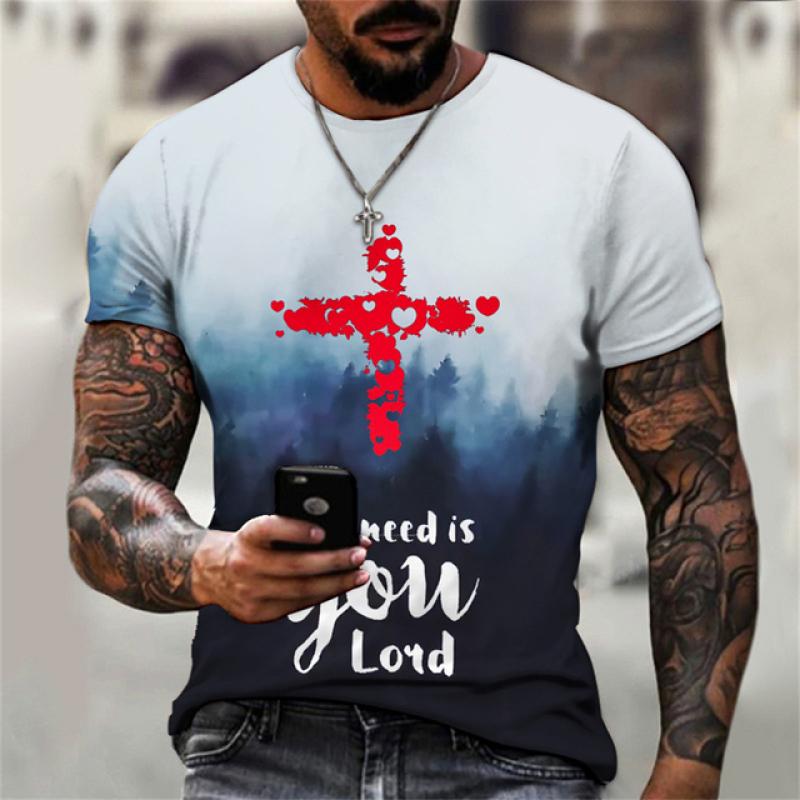 T-shirts For Men Cross Graphic Jesus Christ 3d Print Men's Tshirt Retro Classic Short-sleeved Loose Personality Oversized Tops