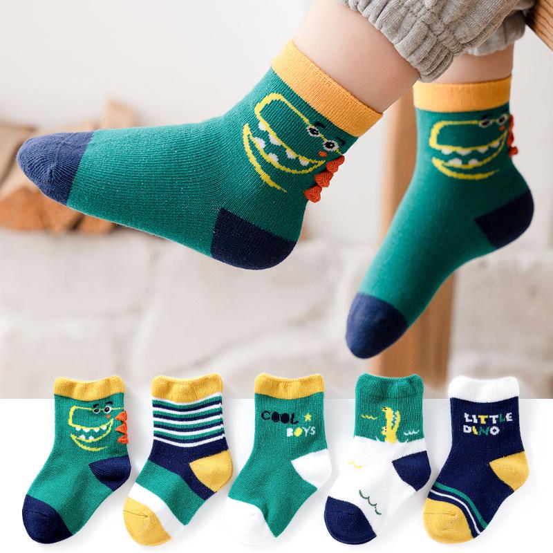 Children's Cartoon Mid-Calf Socks - 5 Pairs for Boys and Girls (Spring, Autumn, Winter)