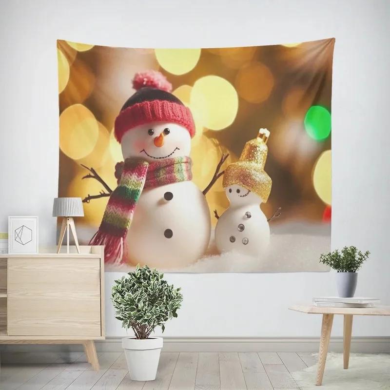Christmas New Year Christmas Tree Snowman Pattern Tapestry Living Room Sofa Home Decor Tapestry