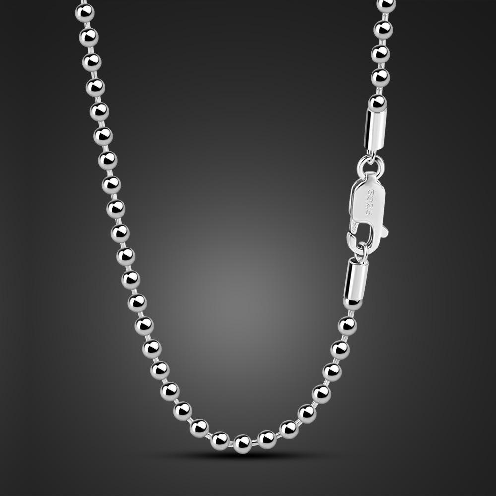 Simple 2.3Mm Round Bead Necklace Men'S And Women'S White Copper Electroplated Micron Rhodium Gold Jewelry Silver Buckle