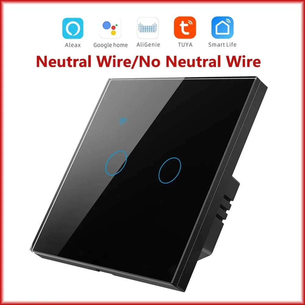 Melery Smart WiFi Switch EU Touch-Lichtschalter, Glasplatte mit/ohne Neutralleiter-Fernbedienung von Alexa Google Home, 1/2/3/4-Gang.
