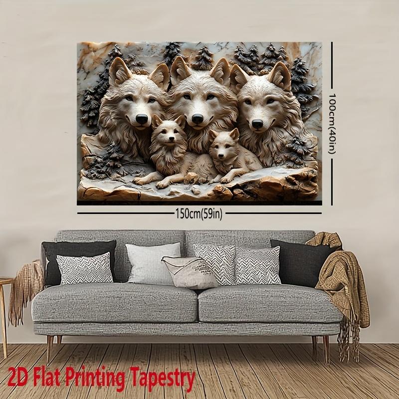 1Pc Wolf Family Natural Landscape Tapestry Wall Hanging, Decorative Fabric Poster for Bedroom, Living Room, Dorm & Home Decor