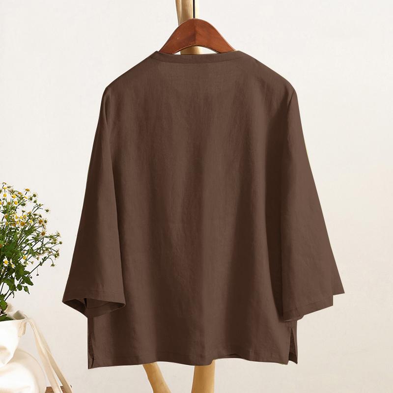 

ZANZEA Женская повседневная однотонная свободная блузка с круглым вырезом и рукавом 3/4 3XL