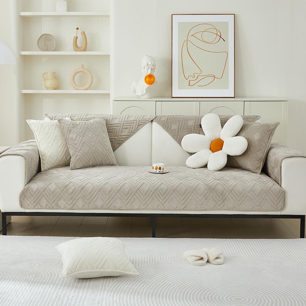 Winter Crystal Velvet Sofa Cushion Solid Color Simple Modern Plush Thickened Non-Slip Sofa Cover Cover Towel