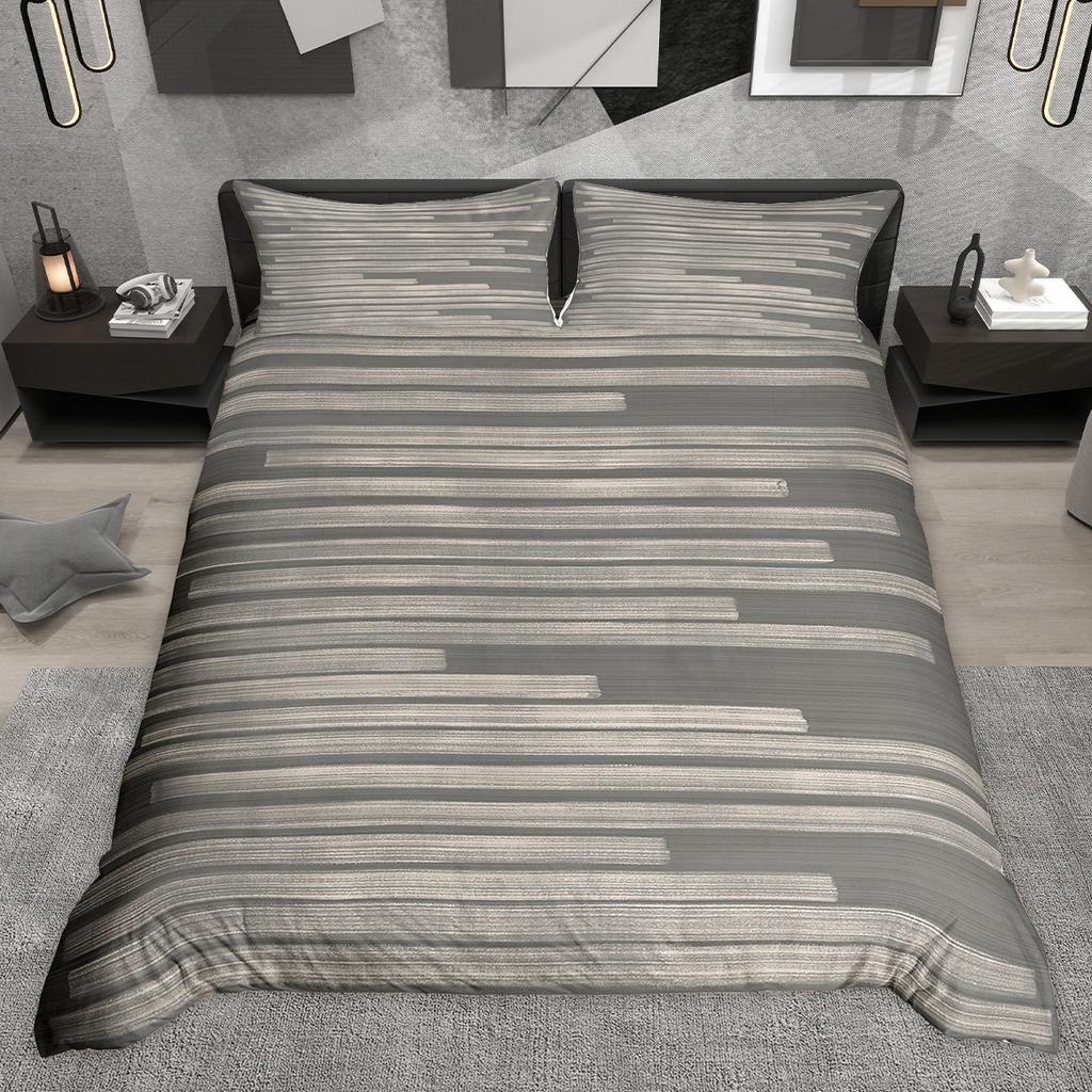 Homewish Zestaw poszewki na kołdrę w stylu vintage z geometrycznym paskiem, Zestaw pościeli z motywem grunge, Zestaw poszewki na kołdrę w stylu retro lodge cabin