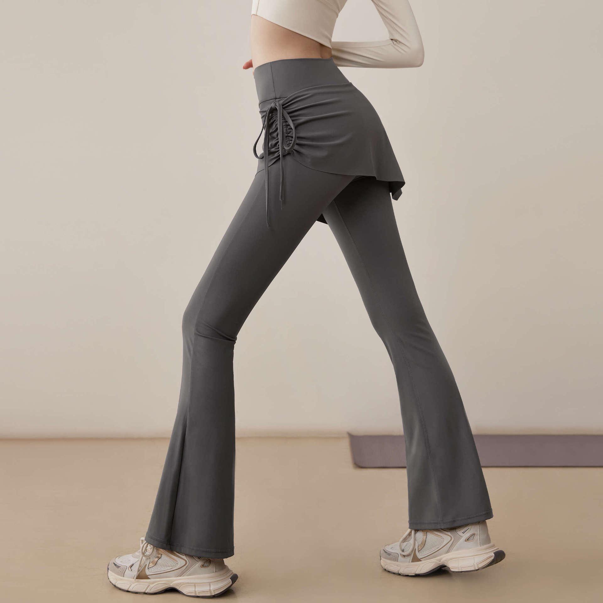 

Women s Faux Two-Piece Micro-Flare Pants: Hip-Covering Yoga & Fitness Style for Spring/Autumn 2026 L [115-130 jin] серый