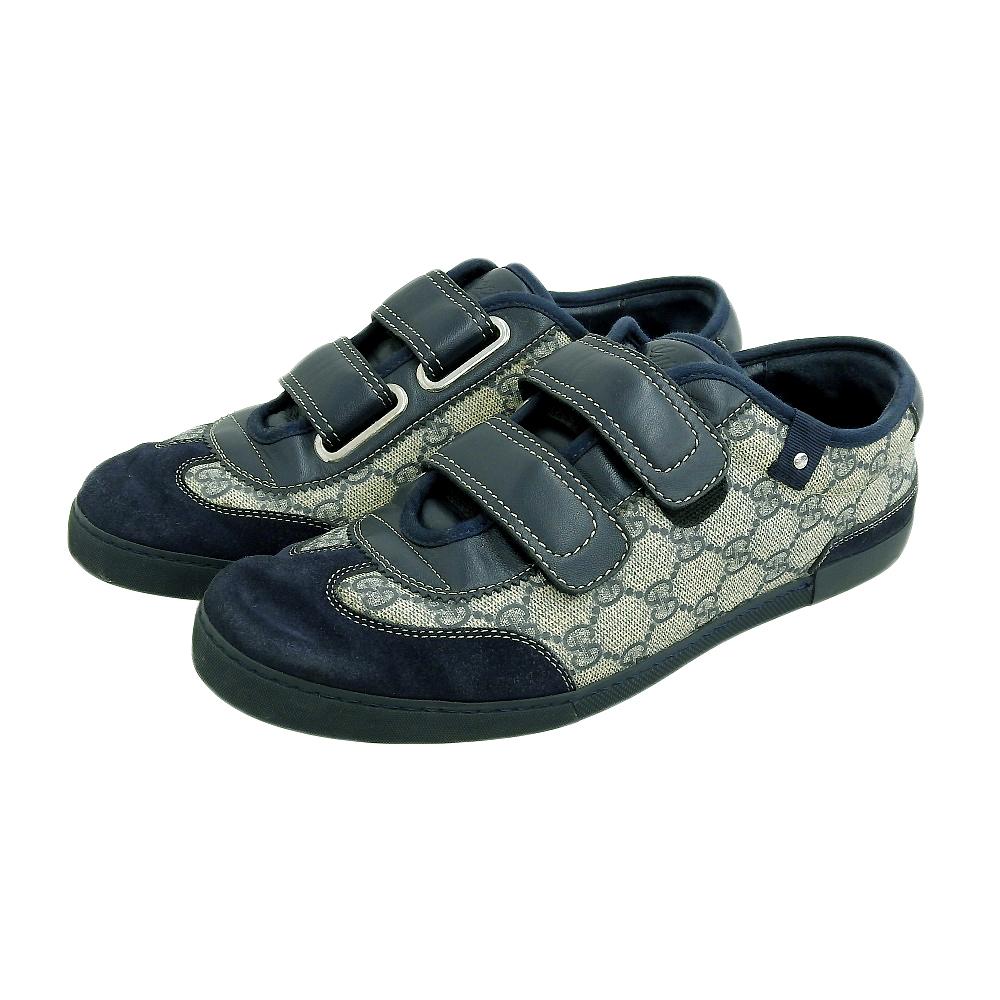 GUCCI GG Supreme Suede Velcro German Trainer Shoes, Men's, Beige x Navy, Size 7 1/2, 243826 shoes 7 1/2 NavyUsed