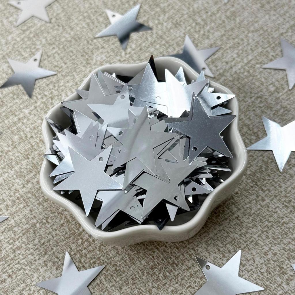 25MM Silver Edge Pentagram PET Star Sequins Single Hole Eco-Friendly DIY Jewelry Accessories