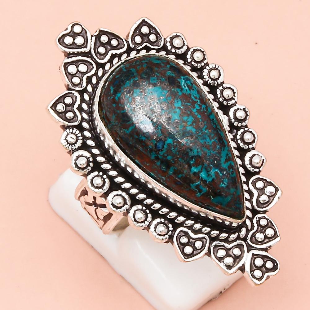 Chrysocolla Gemstone Handmade Silver Jewelry  "8.5"
