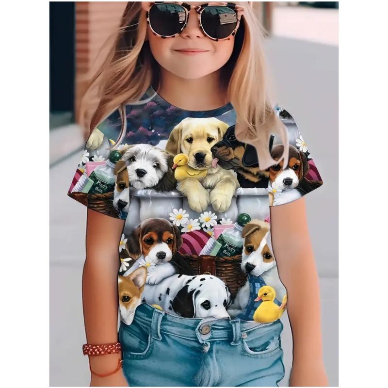 

T-Shirt for Girls 3D Print Cute Dog Graphic T Shirts Summer Short Sleeves Casual Fashions 110