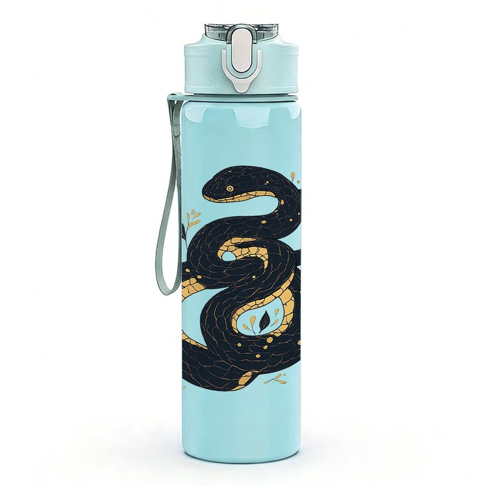 1PC Twisted Snake Pattern Art 750ml Color Plastic Sports Water Bottle Leakproof Flip Straw Lid Suitable for Sports Office Home Use