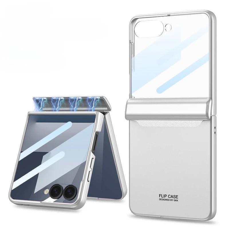 Magnetic Hard Cover for Samsung Galaxy Z Flip 7 FE 6 Flip7 Flip6 5G Phone Case with Tempered Film Hinge Protection