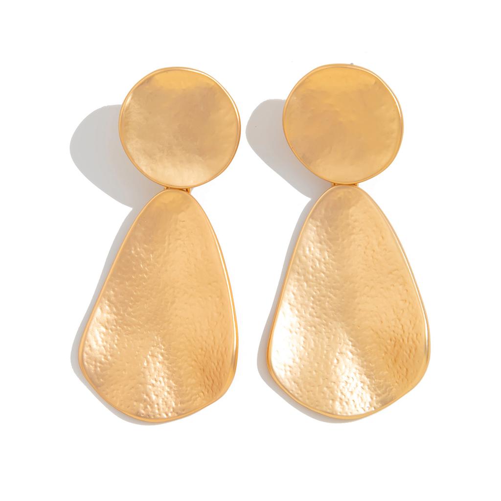 INS Folded Water Drop Pendant Earrings Irregular Geometric Hammered Surface Earring Set