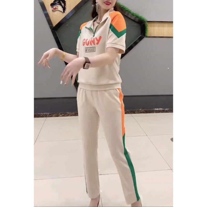 Casual Sports Suit for Women, Spring Letter Print, Stylish, Versatile, Slim Sweatshirt and Trousers Two-piece Set